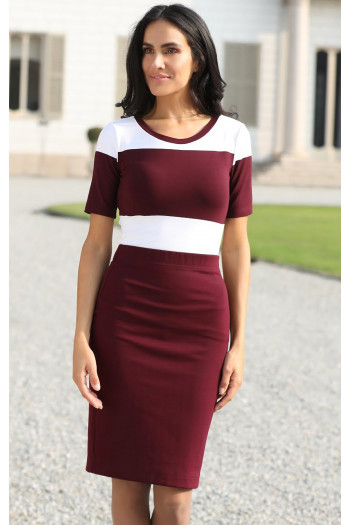 Bluză din tricot elastic, albă cu dungi de culoare Burgundy [1]