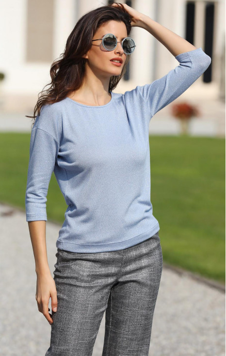 Bluză de culoare Pearl Blue, cu fire strălucitoare