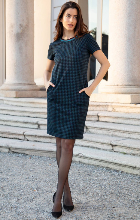 Rochie elegantă din jacquard de tricot, de culoare Galaxy Blue