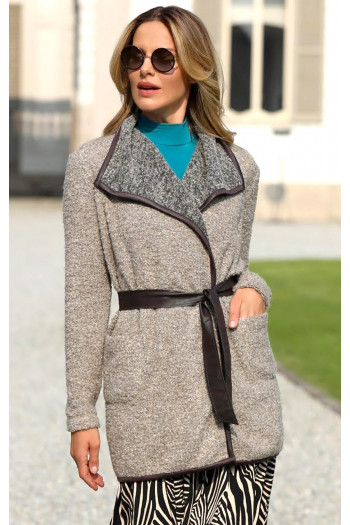 Cardigan moale din lână proaspătă, în bej melanj