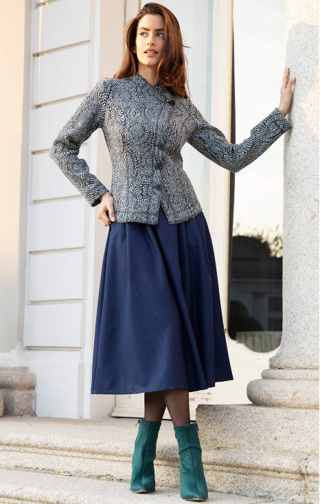 Sacou spectaculos din lână proaspătă, cu închidere asimetrică, în negru și alb [1]