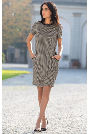 Rochie elegantă din jacquard tricotat, cu imprimeu pepit.
