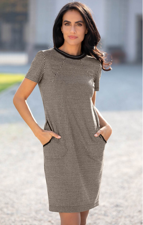 Rochie elegantă din jacquard tricotat, cu imprimeu pepit.