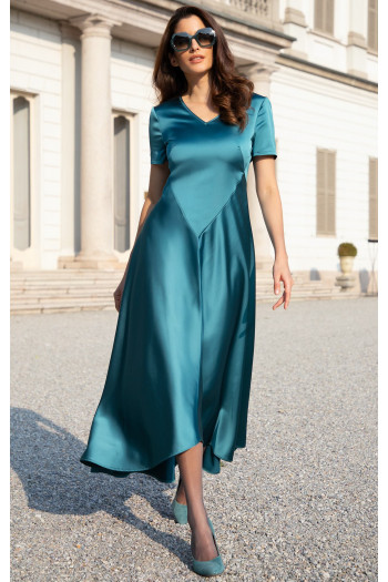 Rochie elegantă din satin, de culoare Caribbean Sea