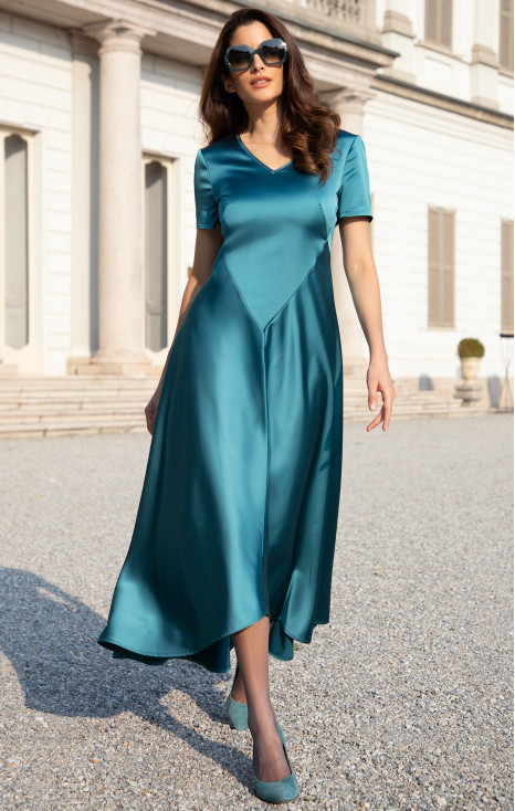 Rochie elegantă din satin, de culoare Caribbean Sea