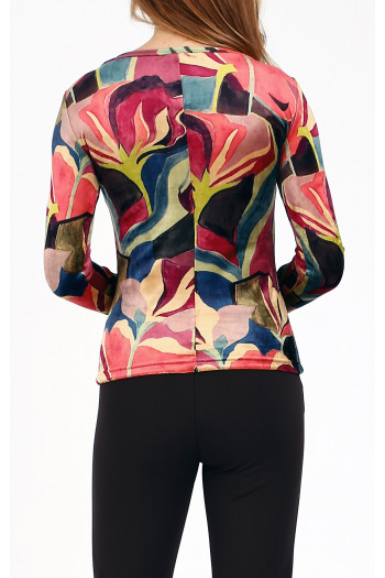Bluză din catifea, cu decolteu tip barcă, în model floral cald [1]