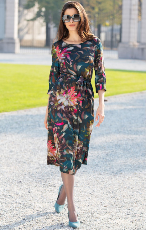 Rochie elegantă din viscoză de lux în verde “Ocean Depth” cu imprimeu floral pitoresc [1]