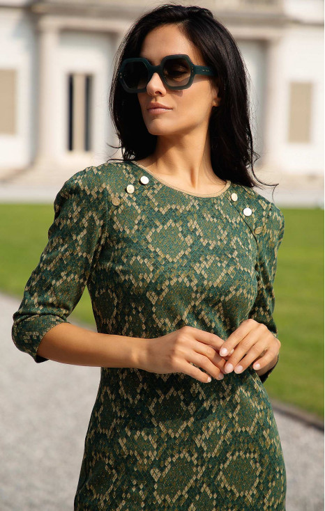 Rochie stilată din jacquard de tricot, cu fire aurii