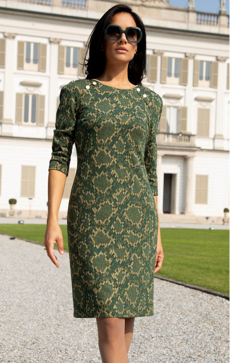 Rochie stilată din jacquard de tricot, cu fire aurii