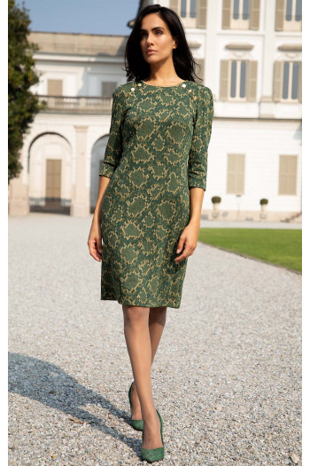 Rochie stilată din jacquard de tricot, cu fire aurii