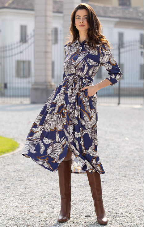 Rochie midi elegantă din viscoză solidă de lux, culoarea Deep Cobalt