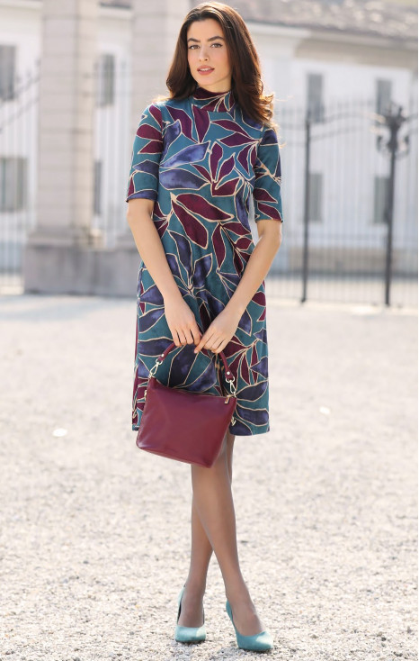 Rochie din catifea, cu imprimeu floral stilizat