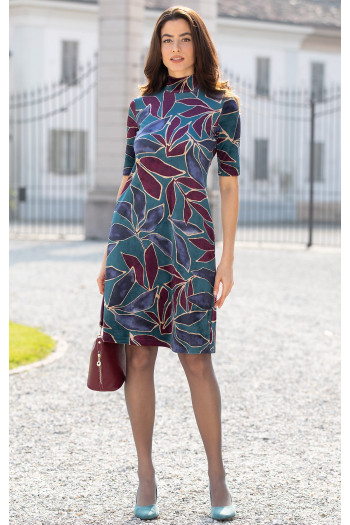 Rochie din catifea, cu imprimeu floral stilizat