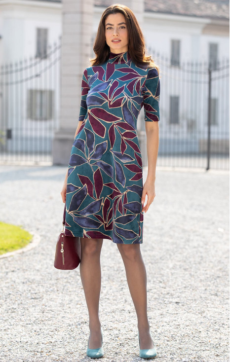 Rochie din catifea, cu imprimeu floral stilizat