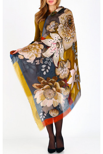 Eșarfă vaporoasă din mătase și modal Floral Harmony Square [1]