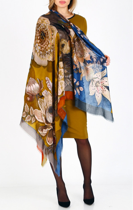 Eșarfă vaporoasă din mătase și modal Floral Harmony Square
