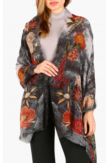 Eșarfă florală din lână și modal Mystic Eternal Garden