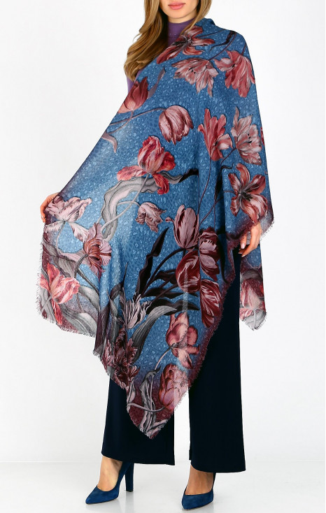 Fular fermecător din lână și modal, Pastel Tulip Blue Dream [1]