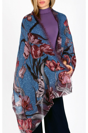 Fular fermecător din lână și modal, Pastel Tulip Blue Dream