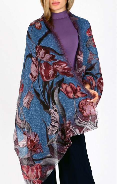 Fular fermecător din l&acirc;nă și modal, Pastel Tulip Blue Dream