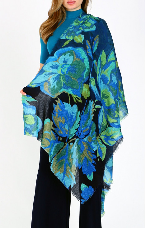 Eșarfă elegantă din l&acirc;nă și modal, cu desen Nocturnal Bloom