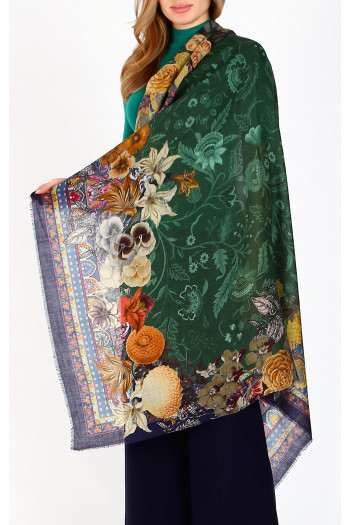 Eșarfă rafinată din lână și modal, cu desen Garden Harmony