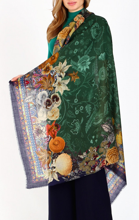 Eșarfă rafinată din l&acirc;nă și modal, cu desen Garden Harmony