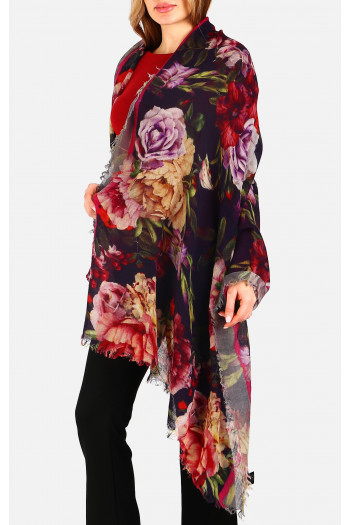 Eșarfă florală picturală din lână și modal Midnight Roses Whisper [1]