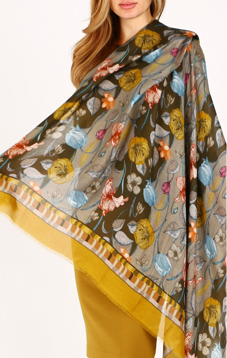 Modal &amp; Silk Square Scarf &ndash; Golden Meadow &amp; Blue Tulips