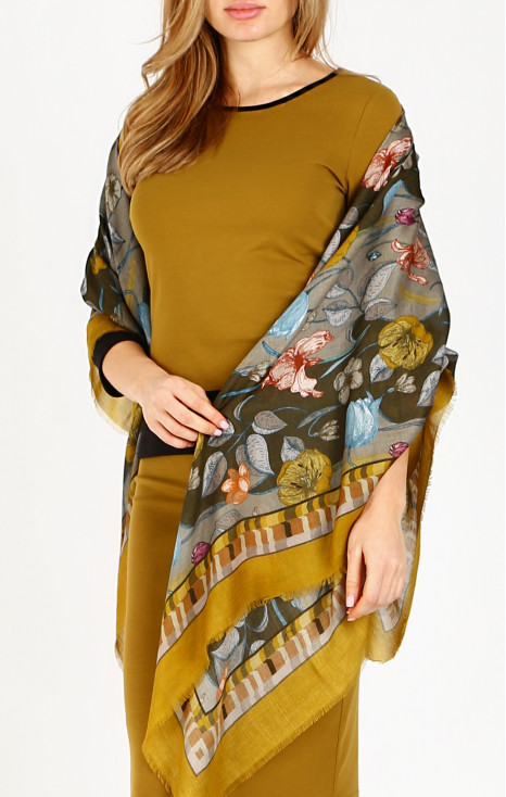Modal &amp; Silk Square Scarf &ndash; Golden Meadow &amp; Blue Tulips