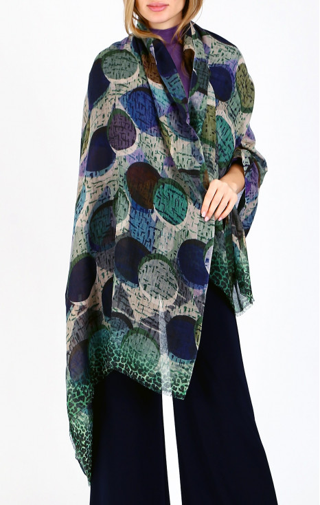 Eșarfă captivantă din l&acirc;nă și modal, cu desen Mystic Raindrop Harmony