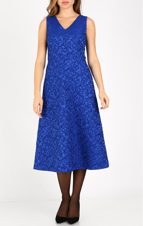 Rochie rafinată din jacquard satinat, &icirc;n culoarea Bright Cobalt Blue