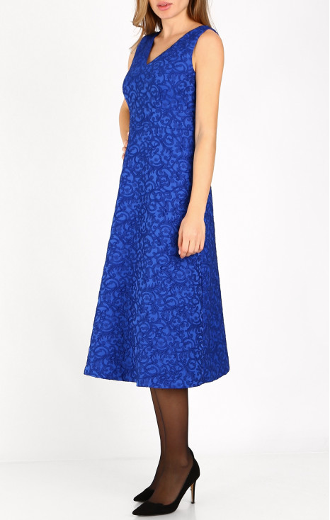 Rochie rafinată din jacquard satinat, în culoarea Bright Cobalt Blue