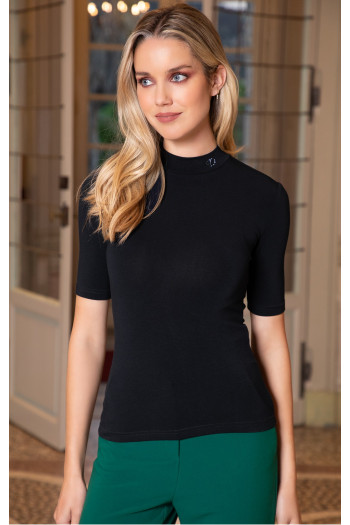 Bluza stilată, neagră, cu logo din cristale Swarovski