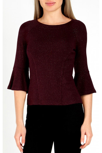 Bluză elegantă în culoarea Red Mahogany, cu fire strălucitoare