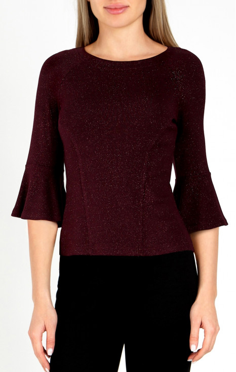 Bluză elegantă &icirc;n culoarea Red Mahogany, cu fire strălucitoare