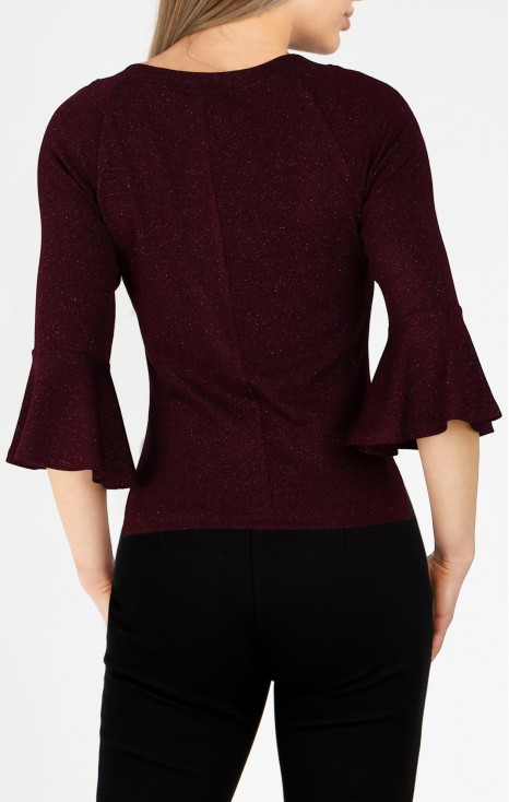 Bluză elegantă în culoarea Red Mahogany, cu fire strălucitoare [1]