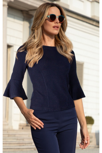 Bluză elegantă în culoarea Maritime Blue, cu fire strălucitoare