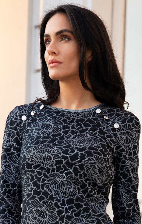 Rochie rafinată, neagră, din jacquard tricotat cu fire argintii [1]