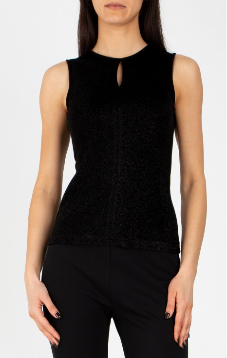 Black Sleeveless Shimmer Jersey Top