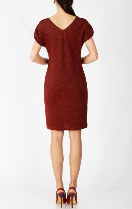Rochie din tricot cu strălucire delicată, &icirc;n nuanța Copper Red
