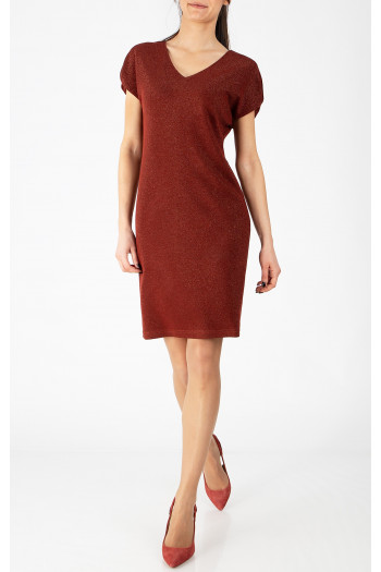 Rochie din tricot cu strălucire delicată, în nuanța Copper Red