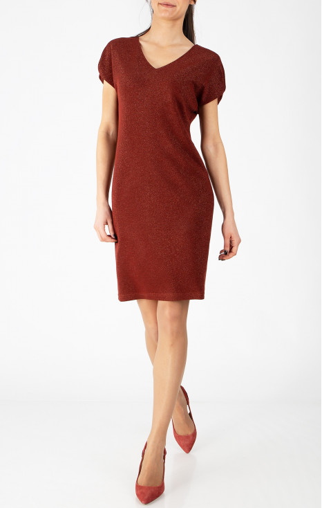 Rochie din tricot cu strălucire delicată, &icirc;n nuanța Copper Red