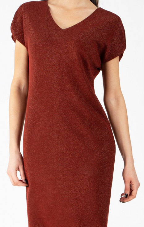 Rochie din tricot cu strălucire delicată, &icirc;n nuanța Copper Red