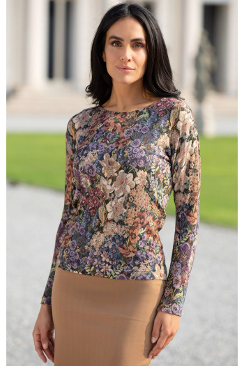 Bluza cu croială lejeră, cu imprimeu floral bogat de tip „Tapestry”