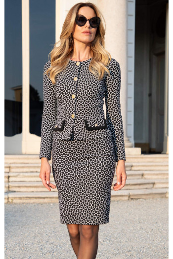 Sacou elegant din jacard tricotat de lux, cu motive geometrice în alb și negru [1]