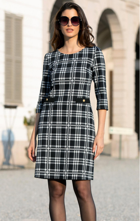 Rochie elegantă dreaptă în clasicul carou alb-negru [1]
