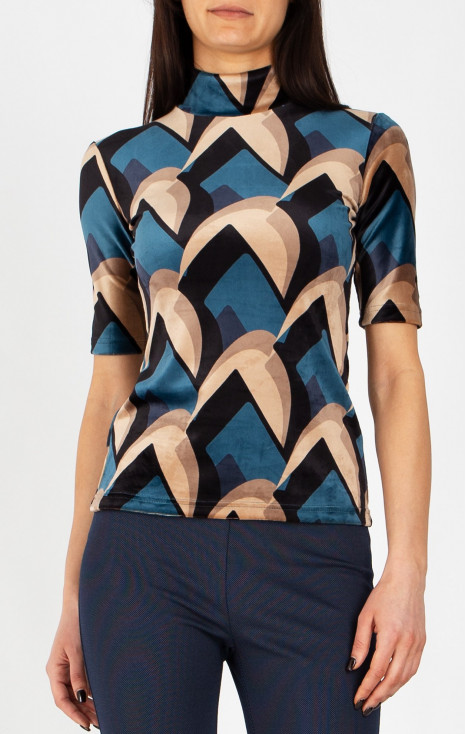 Stretch Velvet Top &ndash; Cobalt Velvet Retro Art