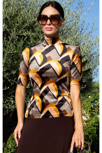 Stretch Velvet Top – Mustard Velvet Retro Art