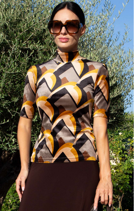 Stretch Velvet Top – Mustard Velvet Retro Art